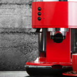 Red Coffee Machine And Tea Cup