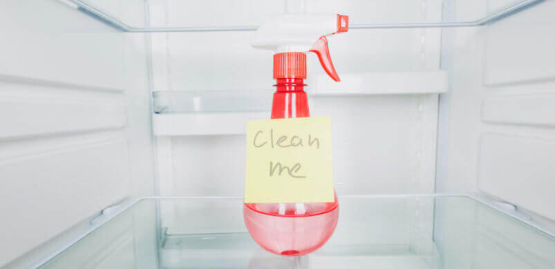 Inside Fridge With Clean Me On Bottle