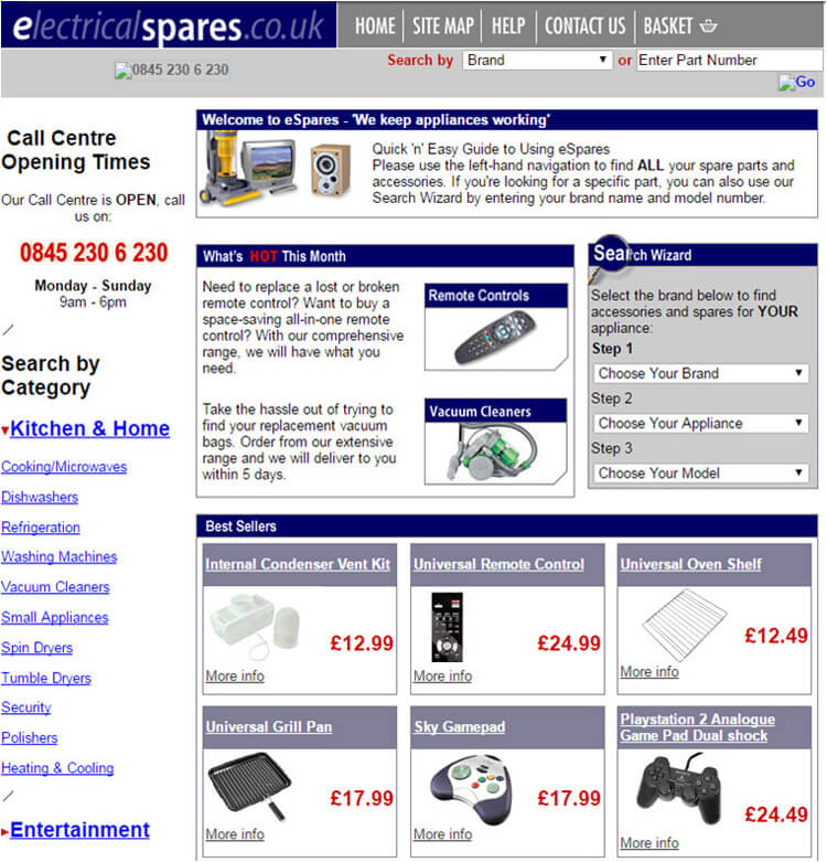 Original Blue and White eSpares Website copy