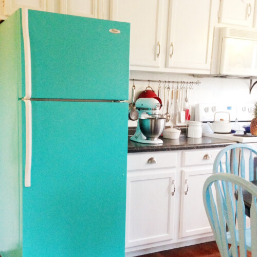 Turquoise Fridge In Kitchen