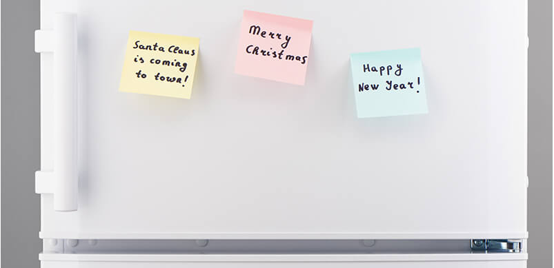 Fridge Door with Merry Christmas Sticky Notes