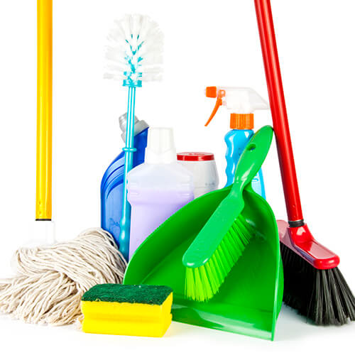 Collection Of Cleaning Equipment On White Background 