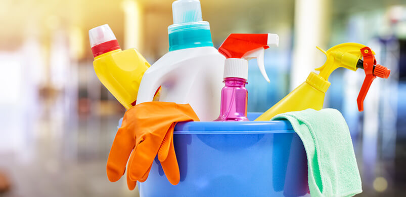 Cleaning Tools in Blue Bucket