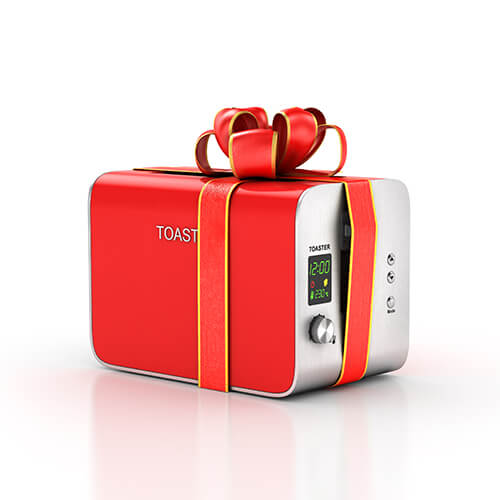 Red And Silver Toaster With Red Ribbon