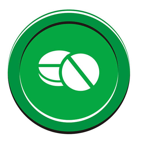 White Painkiller Symbol On Green Circle Background