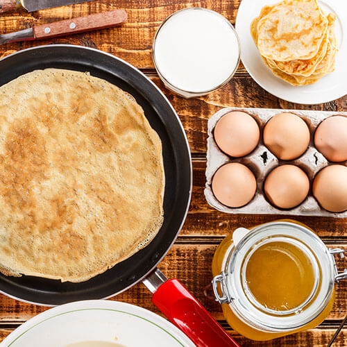 Pancake In Pan With Pancake Ingredients 