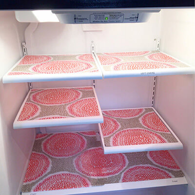 Colourful Place Mats On Fridge Shelves 