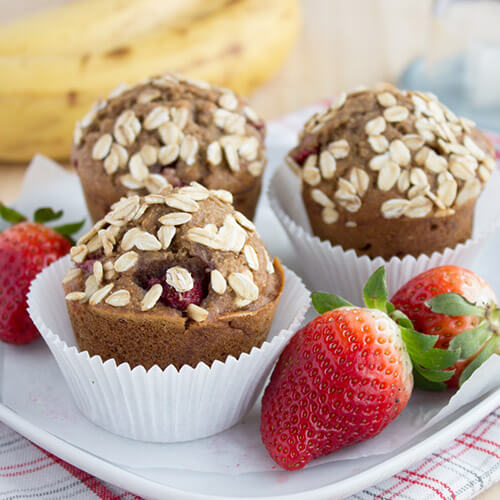 Strawberry And Banana Muffins With Strawberries And Banana Sprinkles On Top