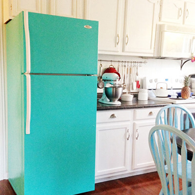 Fridge In Kitchen Painted Green