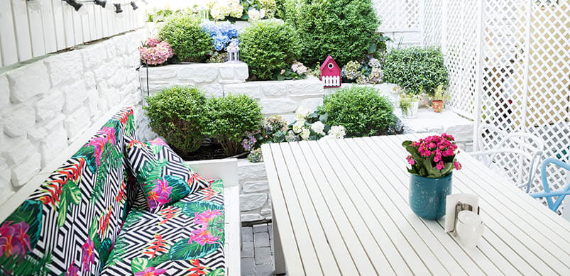 Garden With White Furniture And Walls