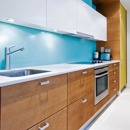 Kitchen With Wall Painted Light Blue