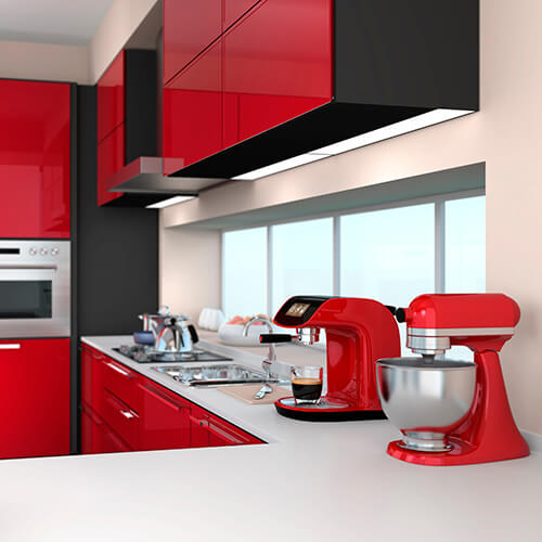 Red Coffee Machine And Food Mixer