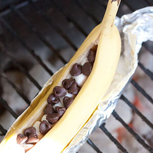 Chocolate And Marshmallow Stuffed BBQ Bananas