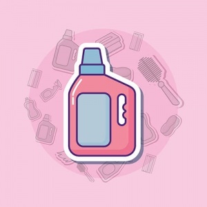 Pink Cartoon Of Cleaning Products