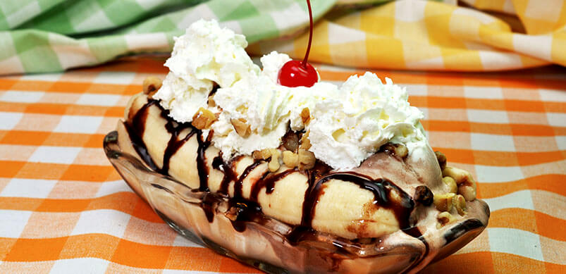 Banana Split Topped With Ice Cream