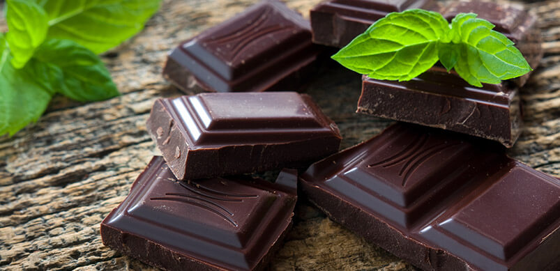 Dark Chocolate Pieces Topped With Mint