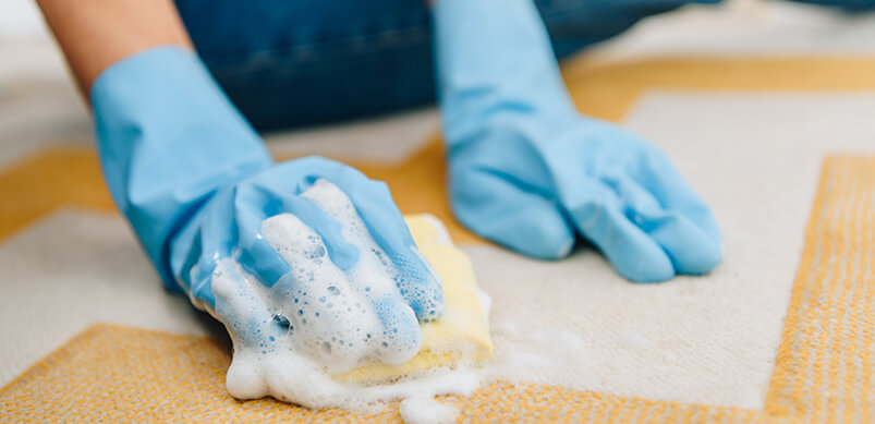 Soapy Sponge Wiping Wooden Surface