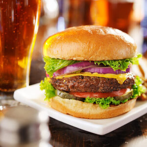 Burger With Fries And Beer