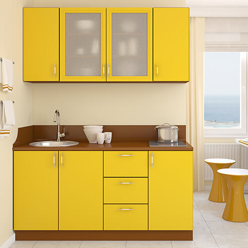 White Kitchen With Yellow Cupboards