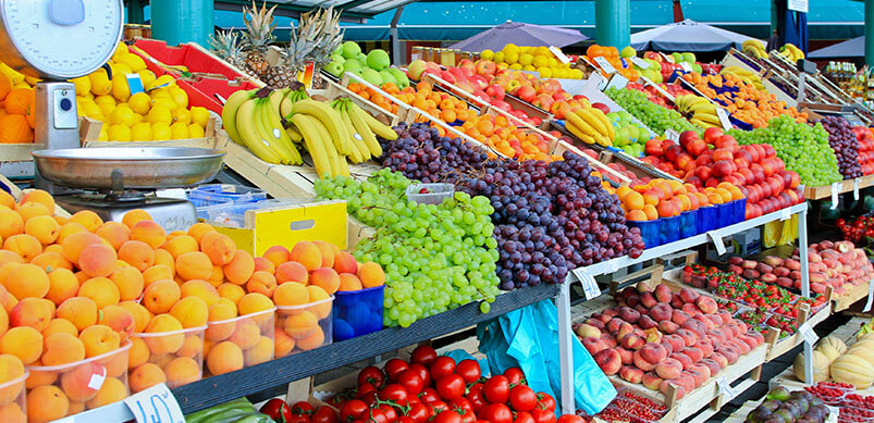 Colourful Fruit And Vegetables At Stall