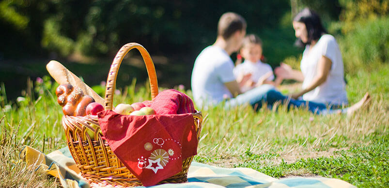 Picnic Basket With Family In Background