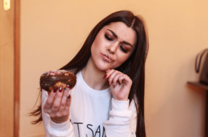 Woman eating cake