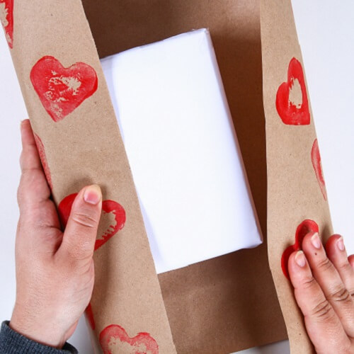 Gift Wrapped With Sustainable Paper With Hearts 