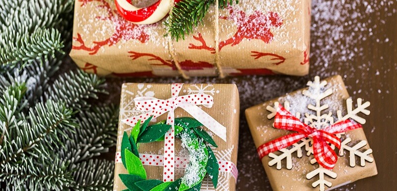 Christmas Presents Wrapped In Recyclable Paper