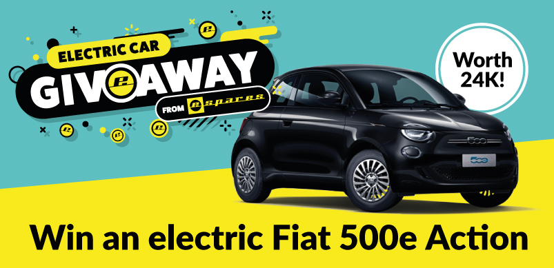 Image of Fiat 500e With Giveaway banner