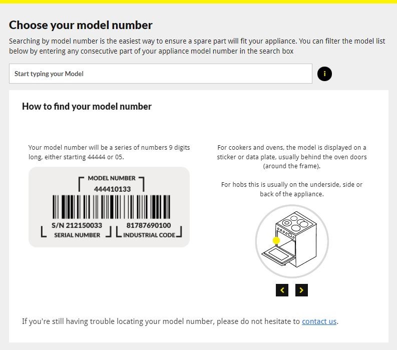 Screenshot Of Model Number Page 